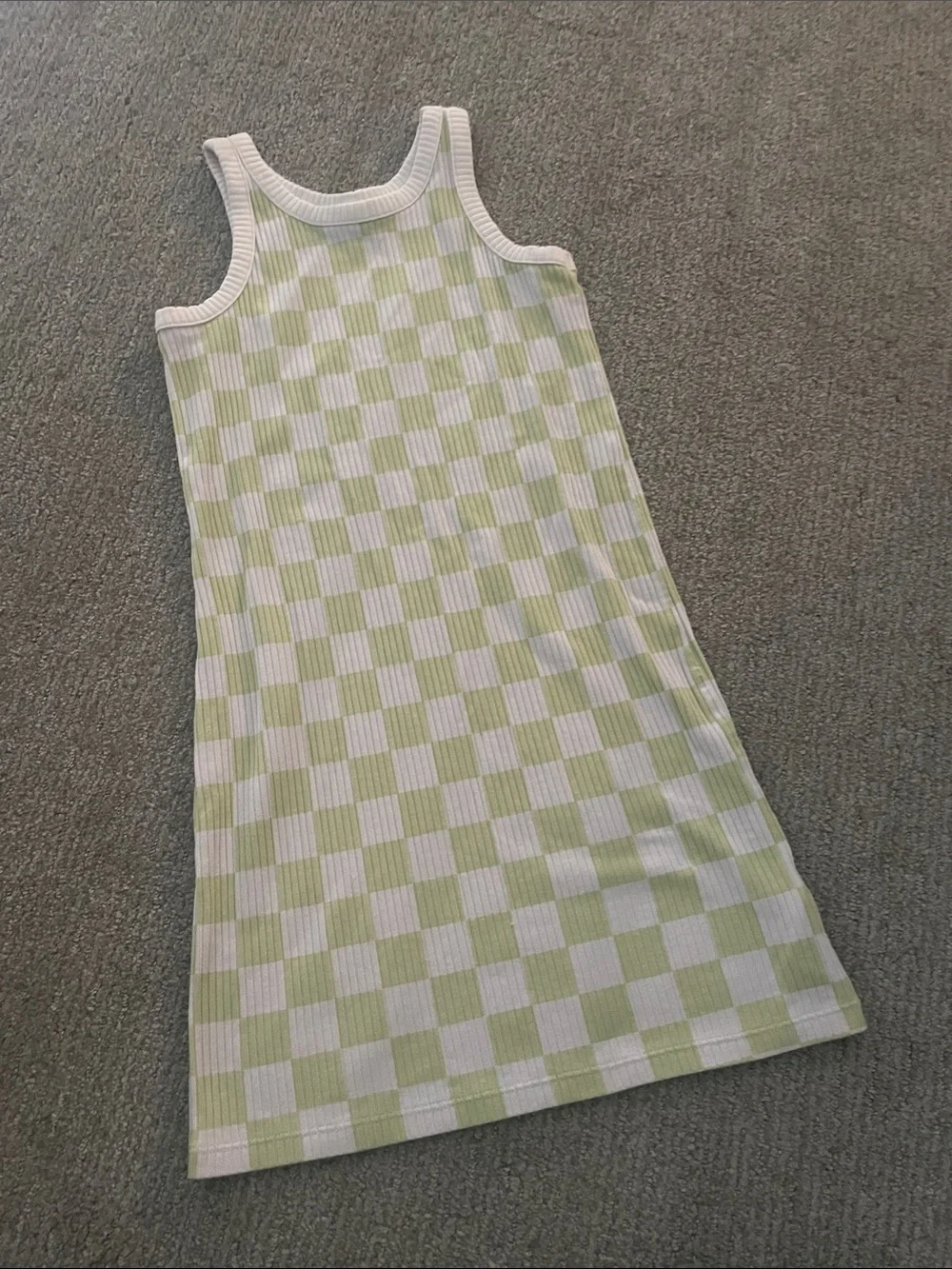 Girls' Sleeveless Checkerboard Dress - Light Green & White